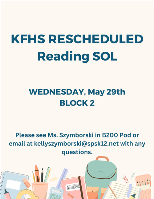 SOL Reading Test Rescheduled for May 29th